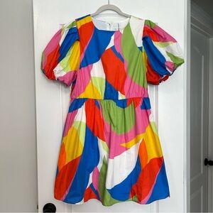 Avara Boutique Sugarlips Multicolor Geometric Puff Sleeve Mini Dress